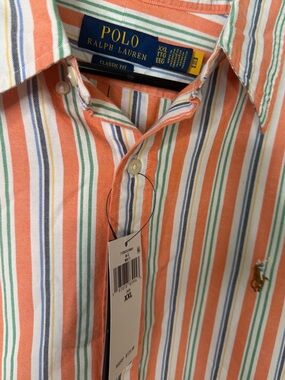 NWT Ralph Lauren Orange, Green, Blue & White Striped Button-Down Shirt